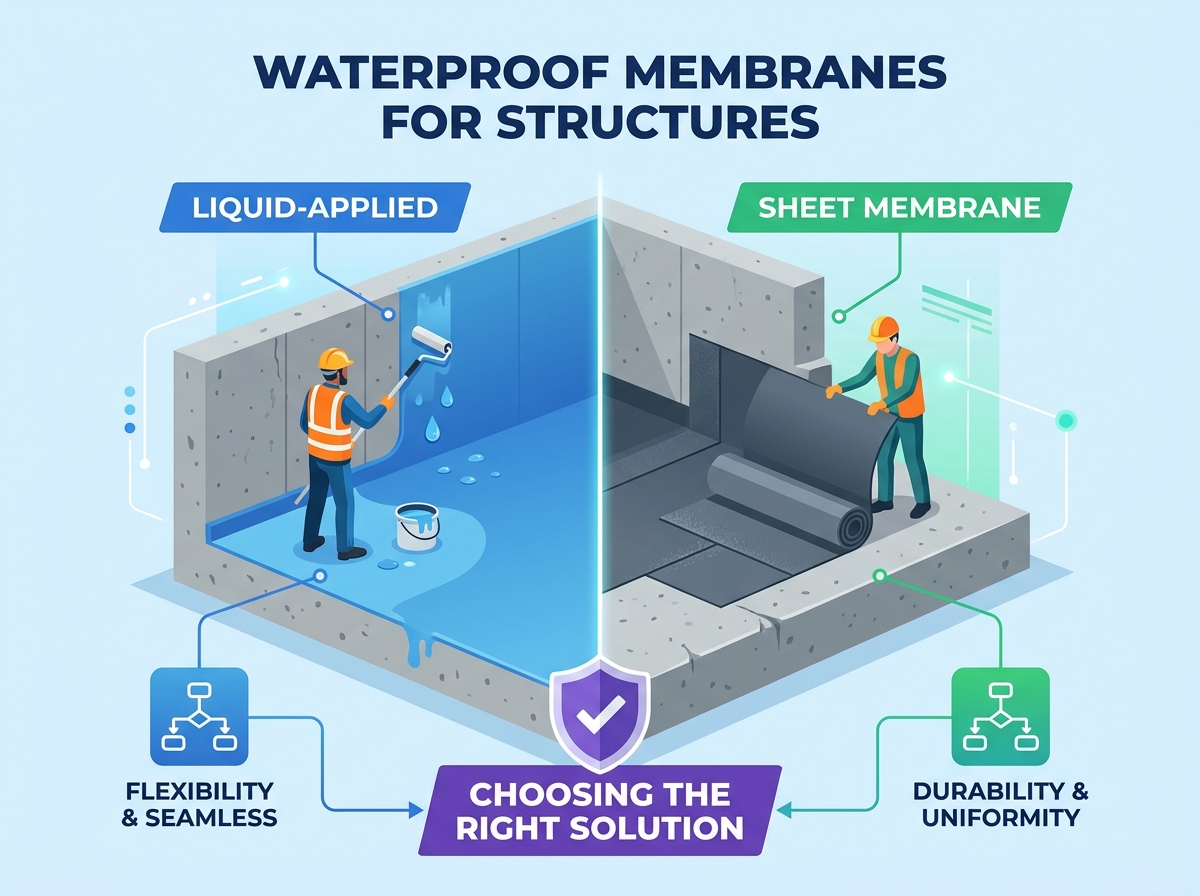 Instalaci&oacute;n de membranas impermeables para estructuras sobre cimentaci&oacute;n de hormig&oacute;n.