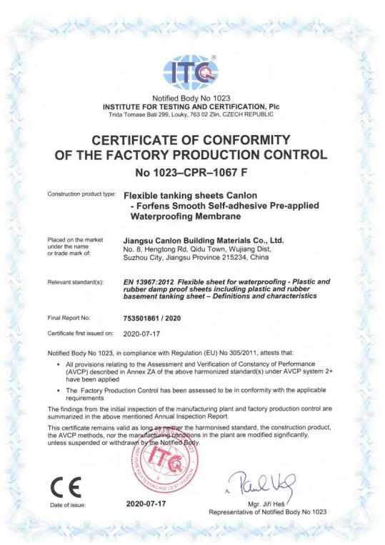 Certificado CE de Canlon